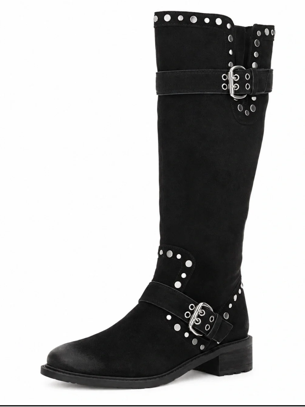 Sam Edelman Deryn Black Suede Studded Moto Biker Knee High Boots Size 7